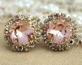 Blush Earrings,Bridal Blush Earrings,Rose Quartz Swarovski Studs,Bridal Blush Earrings,Rose Quartz Earrings,Bridal Blush Crystal Earrings