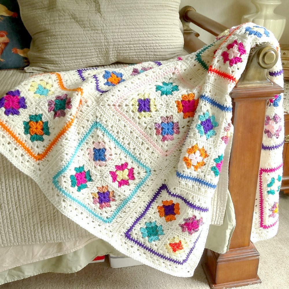 Granny Square Afghan Crochet Blanket Throw by NeysCrochetStudio