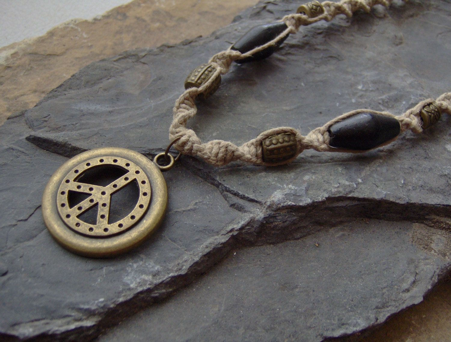 Hemp Jewelry Hemp Necklace Peace Sign Hemp by KnottyandNiceHemp