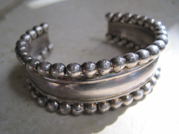 Vintage Mexican Sterling Silver Taxco Cuff Bracelet By Anteeka