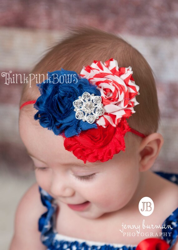 SALE Baby headband,4th July headband,Patriotic Headband ,Baby Headbands,Newborn Headband,M2M Petti Lace Romper in Our shop. Baby Bows. by ThinkPinkBows