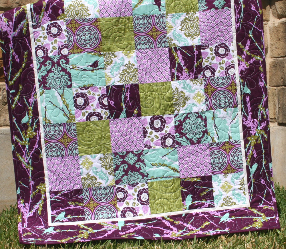 Purple Baby Girl Quilt Lavender Crib Bedding Aviary Blanket