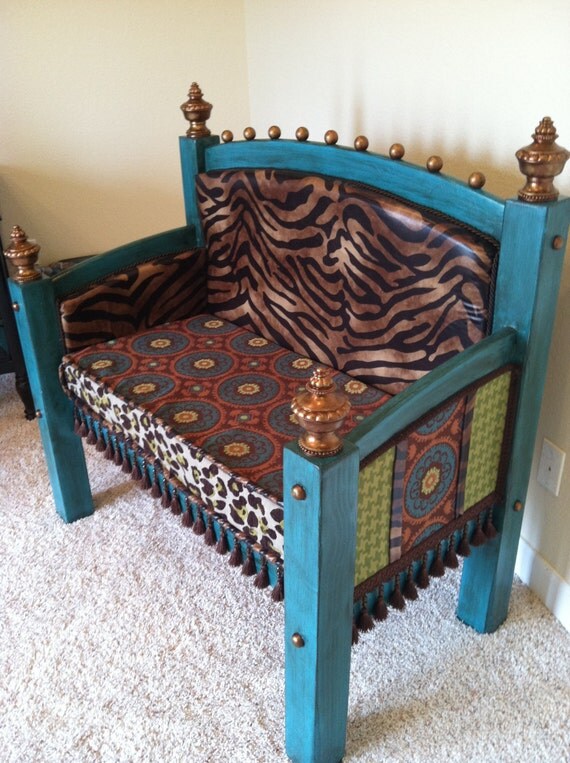 Items similar to Whimsical Headboard Footboard Bench Upholstered Suzani