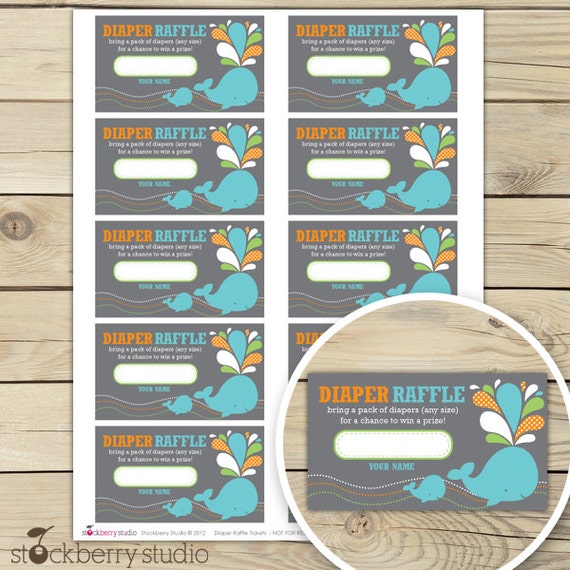 Aqua Whale Boy Baby Shower Diaper Raffle Tickets - Instant Download Il_570xn