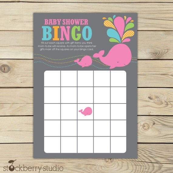 Whale Baby Shower Hot Pink Printable Bingo Game - Instant Download Il_570xn