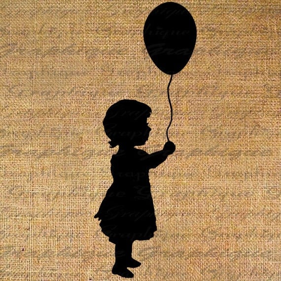 Silhouette Sweet Little Girl With Balloon Digital Image