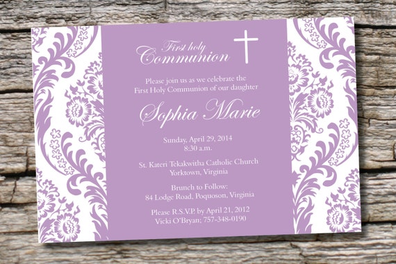 SPRING DAMASK Custom Baptism Invitation / Christening Invitation / Communion Invitation - You Print Il_570xn