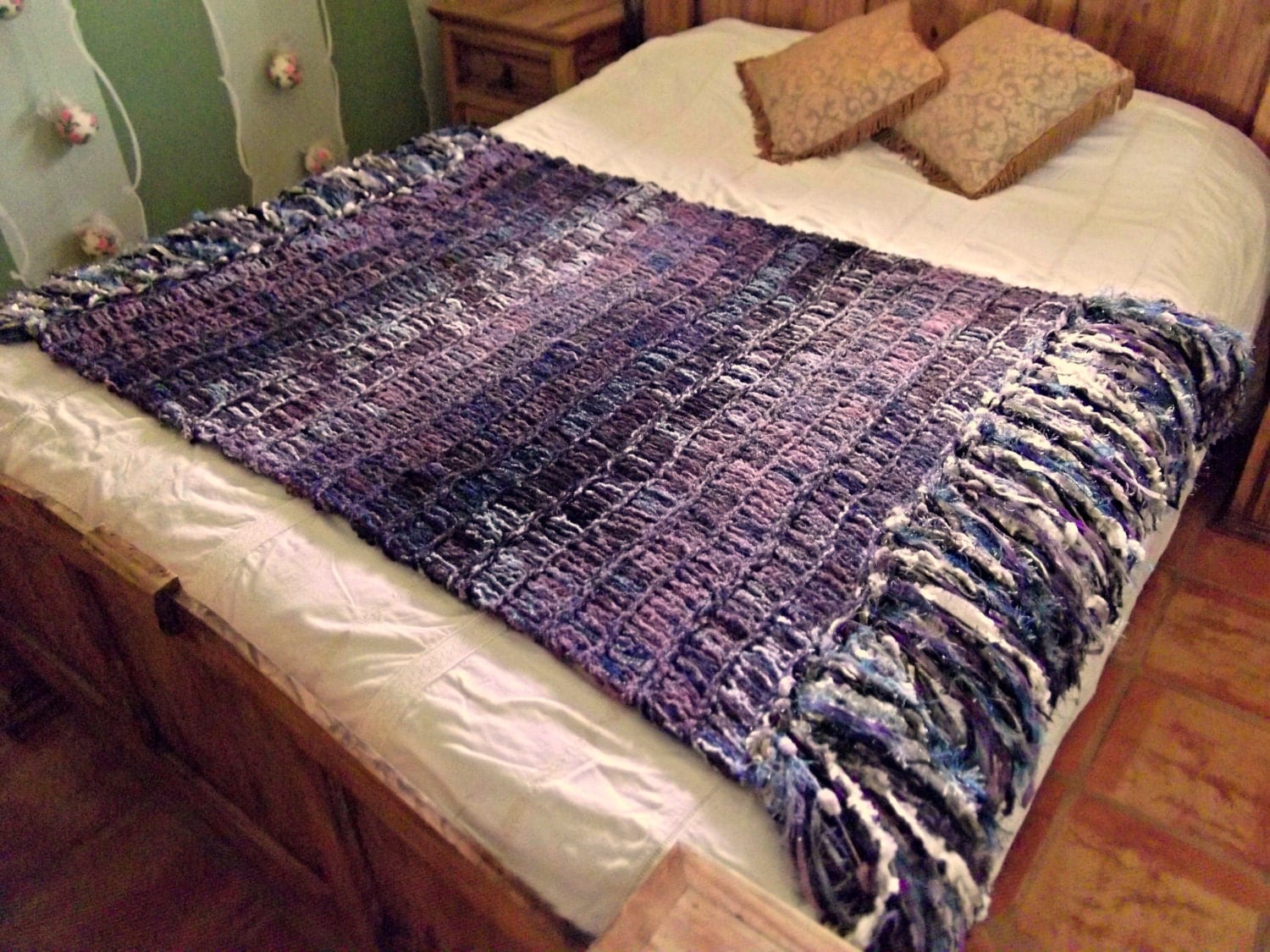 Ombre Afghan Stripe Throw Blanket with Purple Blue Black