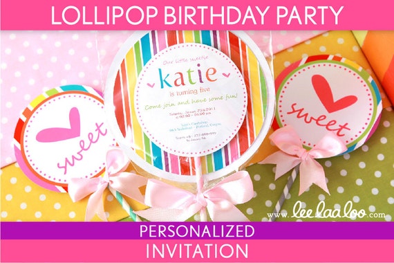 Lollipop Birthday Party Invitation Personalized Printable // Lollipop - B16Pa4 Il_570xn