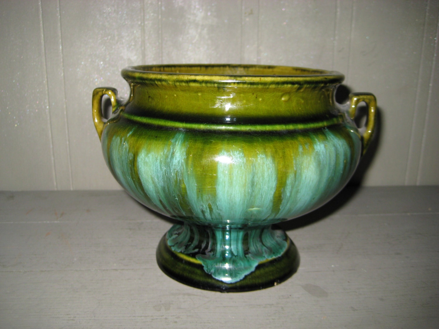 Green And Blue Drip Glaze Pottery Planter