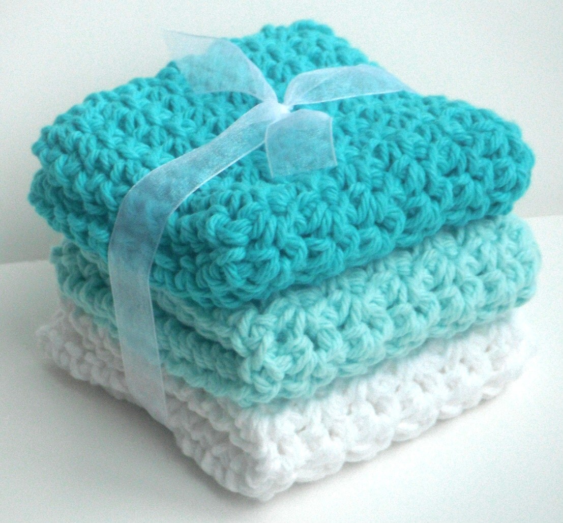 Crochet Dishcloths Washcloths Set of 3 For Kitchen