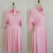 Vintage 1970s Pink Dress / Neck Tie / Long Sleeved Dress
