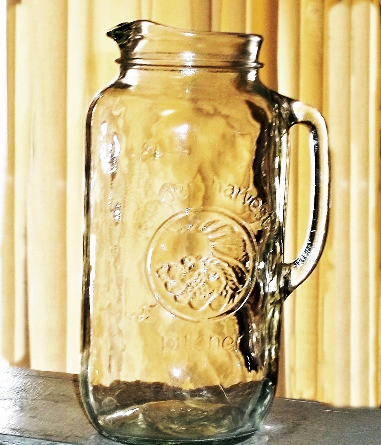 Vintage Golden Harvest Mason Jar Carafe Glass Drinking Pitcher
