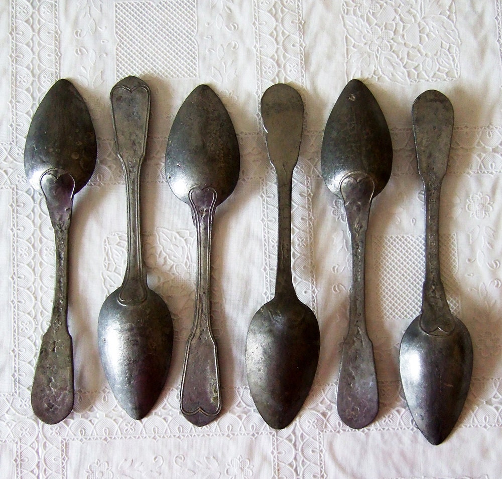 6 Pewter Dessert Spoons Antique French by FrenchGypsy on Etsy