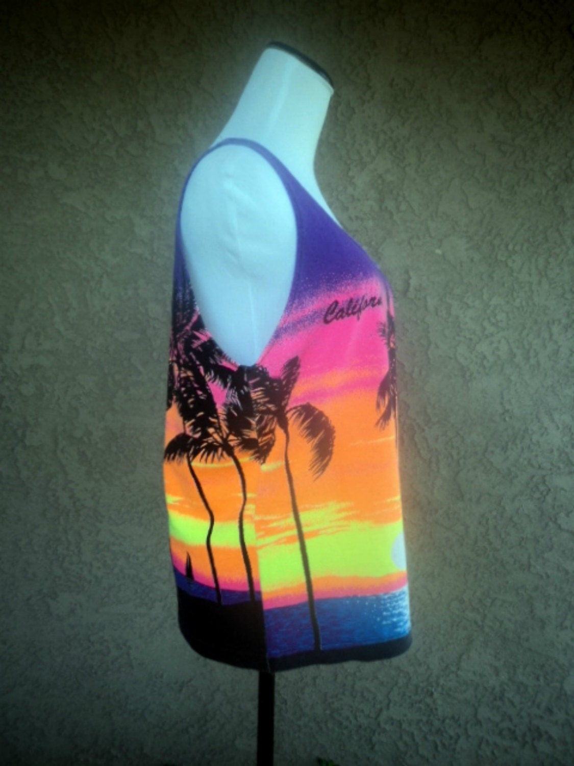 Vintage 80s Neon Tank Top California Sunset Summer Workout