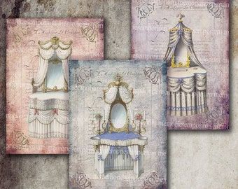 French Shabby Chic Boudoir Bedroom Antique Dressing Tables Decoupage ACEO ATC Furniture Digital Collage Sheet Printable Download 209