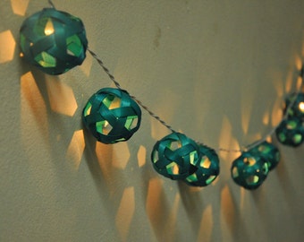 35 Bulbs On-Off Switch Turquoise Rattan ball string lights for