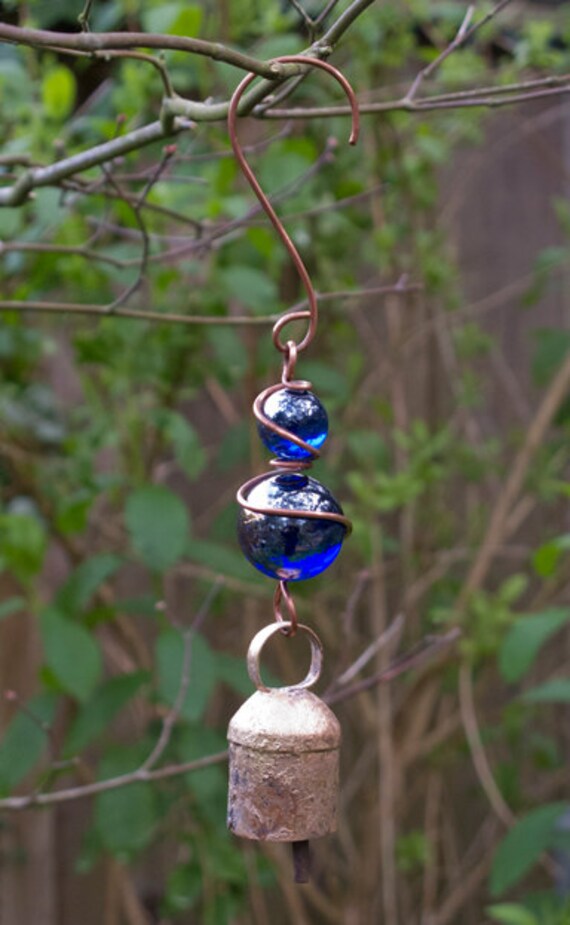 Copper Wire Wrapped Blue Marble Suncatcher with Bell