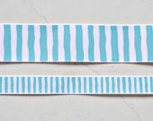 Turquoise blue and white wonky stripes on 3/8" & 7/8" grosgrain ribbon combo set- Il_170x135
