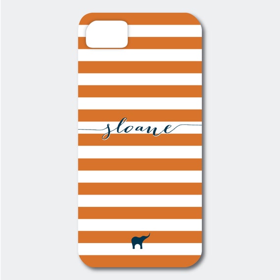 Personalized iPhone, Samsung Galaxy, or Blackberry Case - Sloane Collection - Bold Stripes shown in Orange and Navy