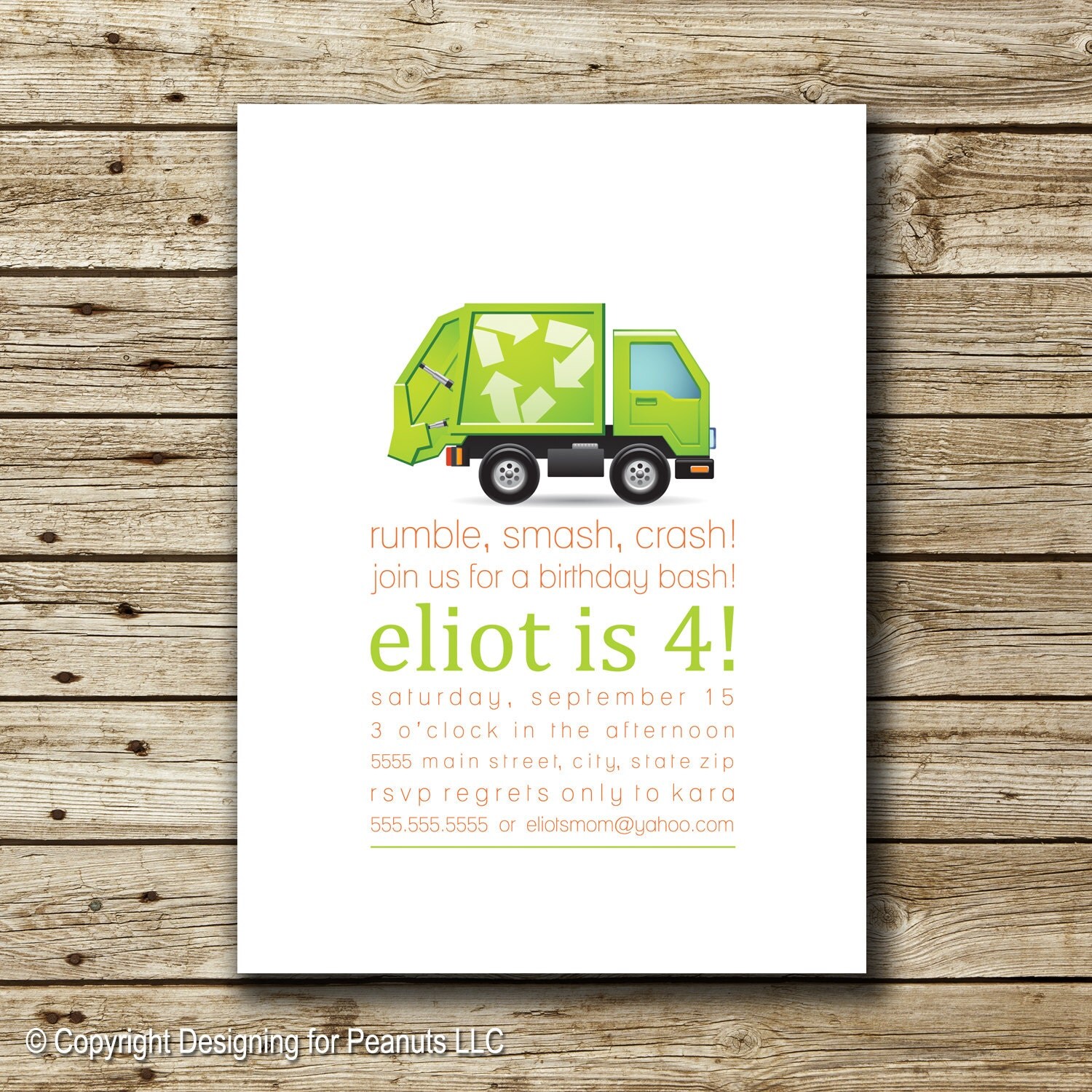 Garbage Truck Birthday Invitation Garbage by designingforpeanuts