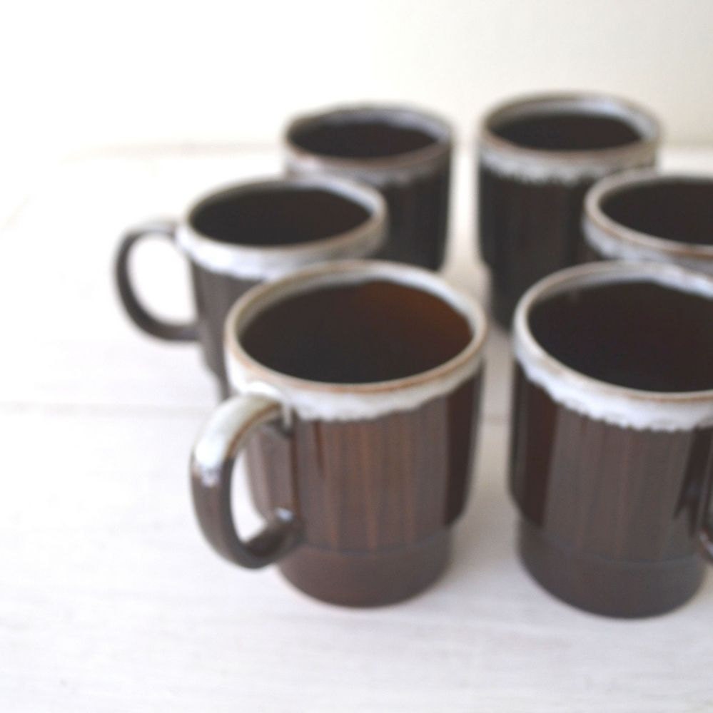 stackable coffee mugs drip glazed set of 6 by storytellersvintage stackable coffee mugs drip glazed set of 6 by storytellersvintage