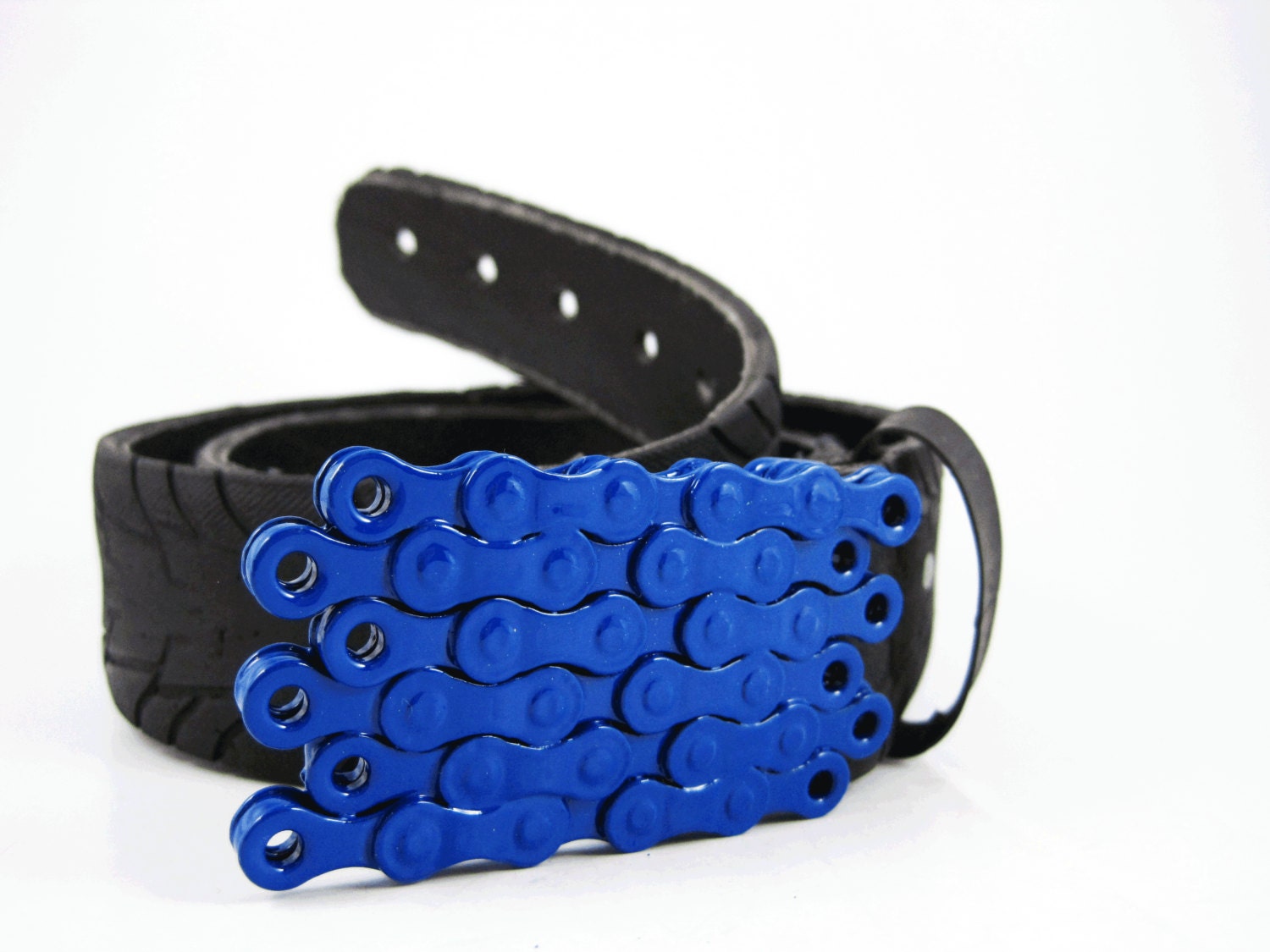 Recycled Bike Chain Belt Buckle Flat Blue Finish