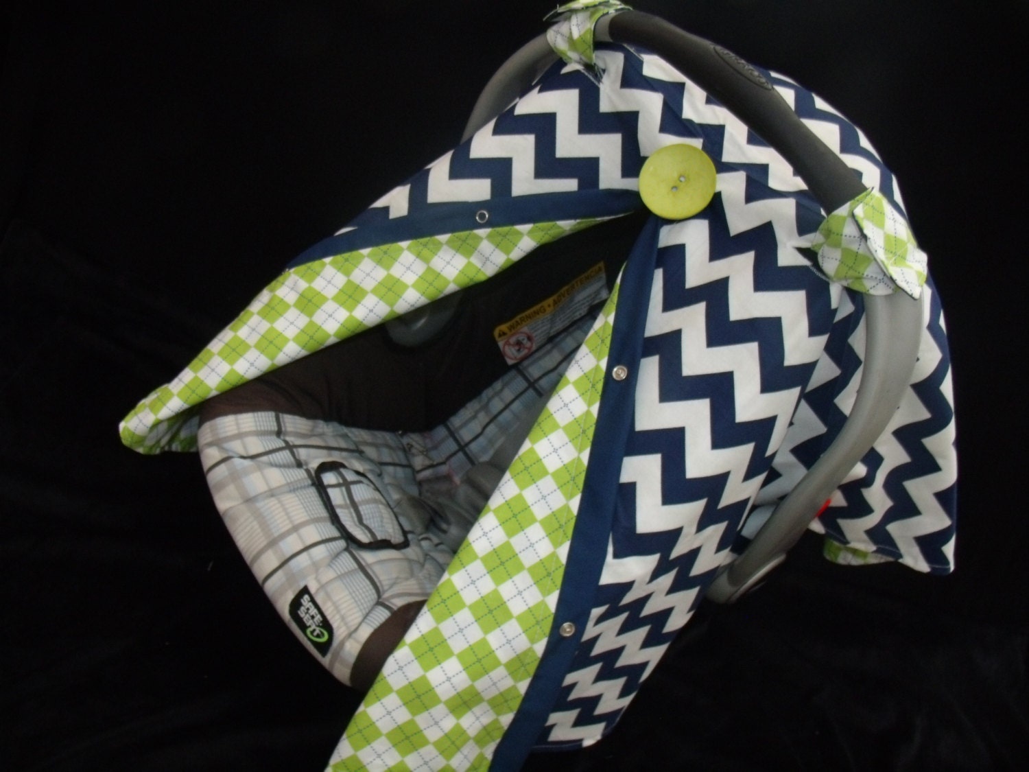 Carseat Canopy Navy Chevron Lime Argyle REVERSABLE