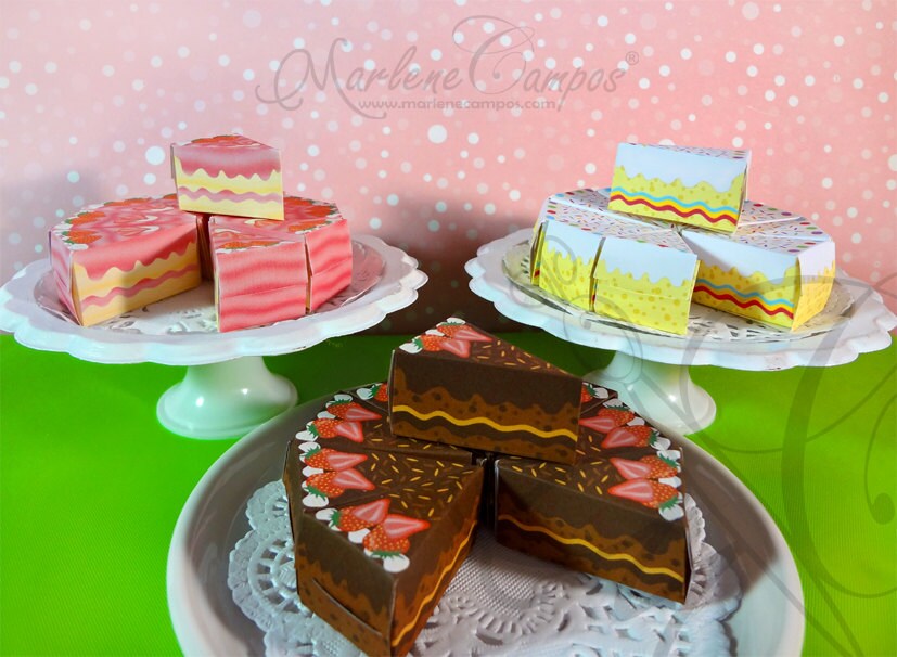 3 Cake slices Boxes Printable boxes Birthday Party Candy