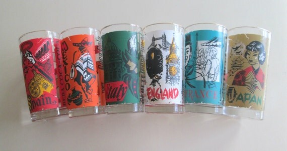 Vintage Rare Coca Cola Glasses Country Advertising Set of Six