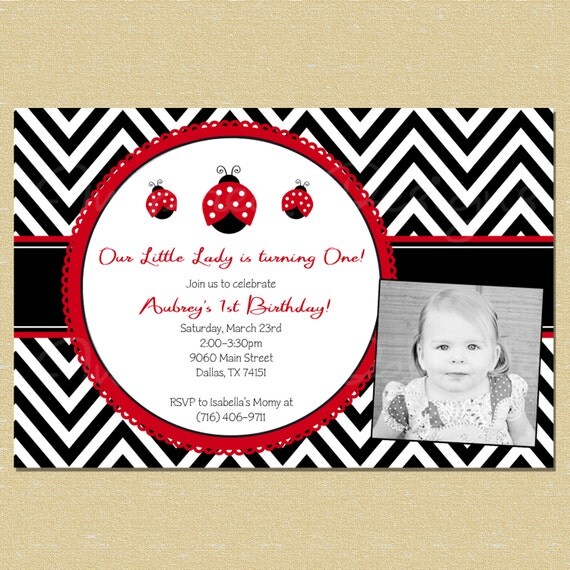 Chevron Ladybug Birthday Invtation - All Ages Il_570xn