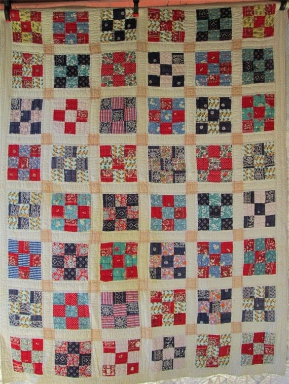 Antique Vintage NINE PATCH BLOCK Quilt by AntiqueQuiltRevival