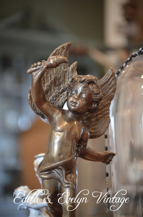 Vintage Brass Cherub Angel Statue