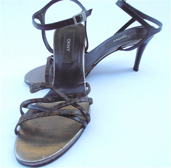 Vintage Black Strappy Shoes DKNY High Heels Animal Print Shoes Black ...