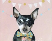 Baby boy room decoration, whimsical dog portrait, original painting, animal illustration, kids art by inameliart