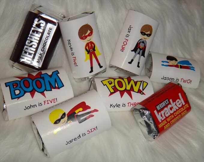 Super Hero Mini Candy Bar Wrappers Birthday Party Favors Heroes Super Incredible Cute Chocolate Party Favor Gifts