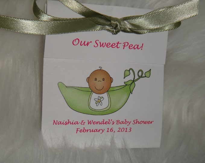 Personalized Pea in the Pod Sweet Pea Baby Shower Sprinkle Tea Party Favors Tetley Tea African American or Caucasian
