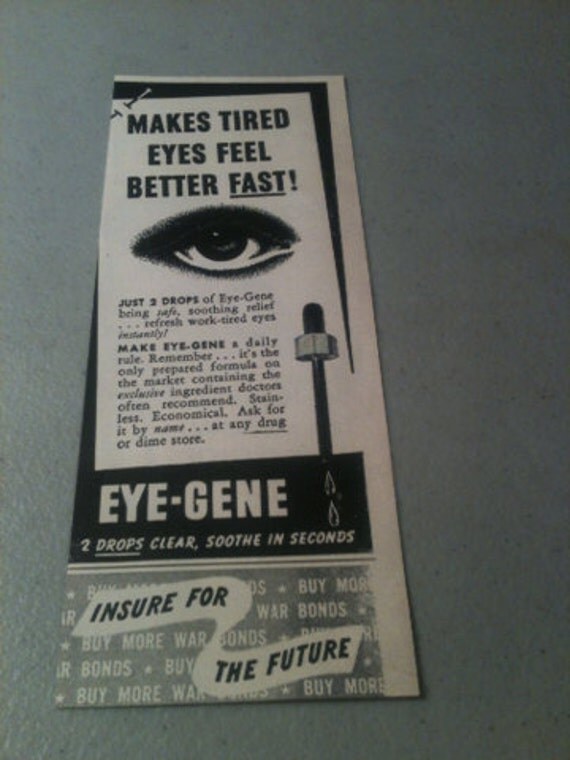 Items similar to Eye-Gene Vintage Ad, Eye Drops, Medical ...