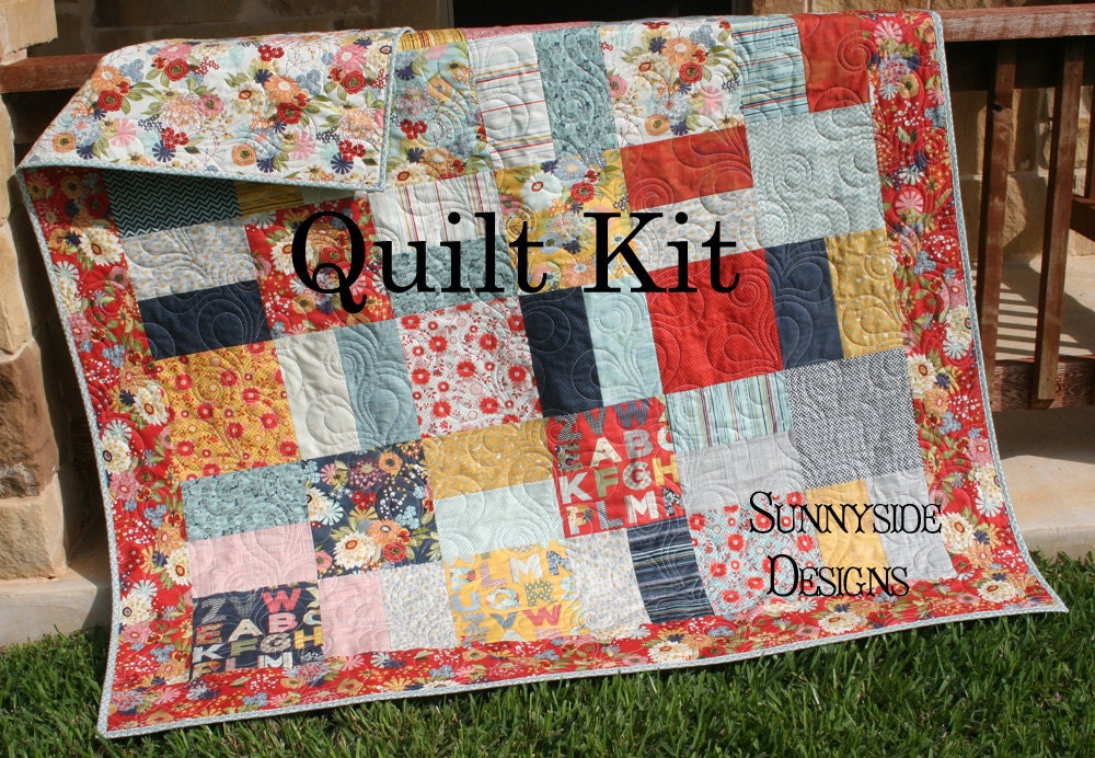 Quilt Kit PB&J Shabby Chic Pattern Basic Grey by SunnysideFabrics