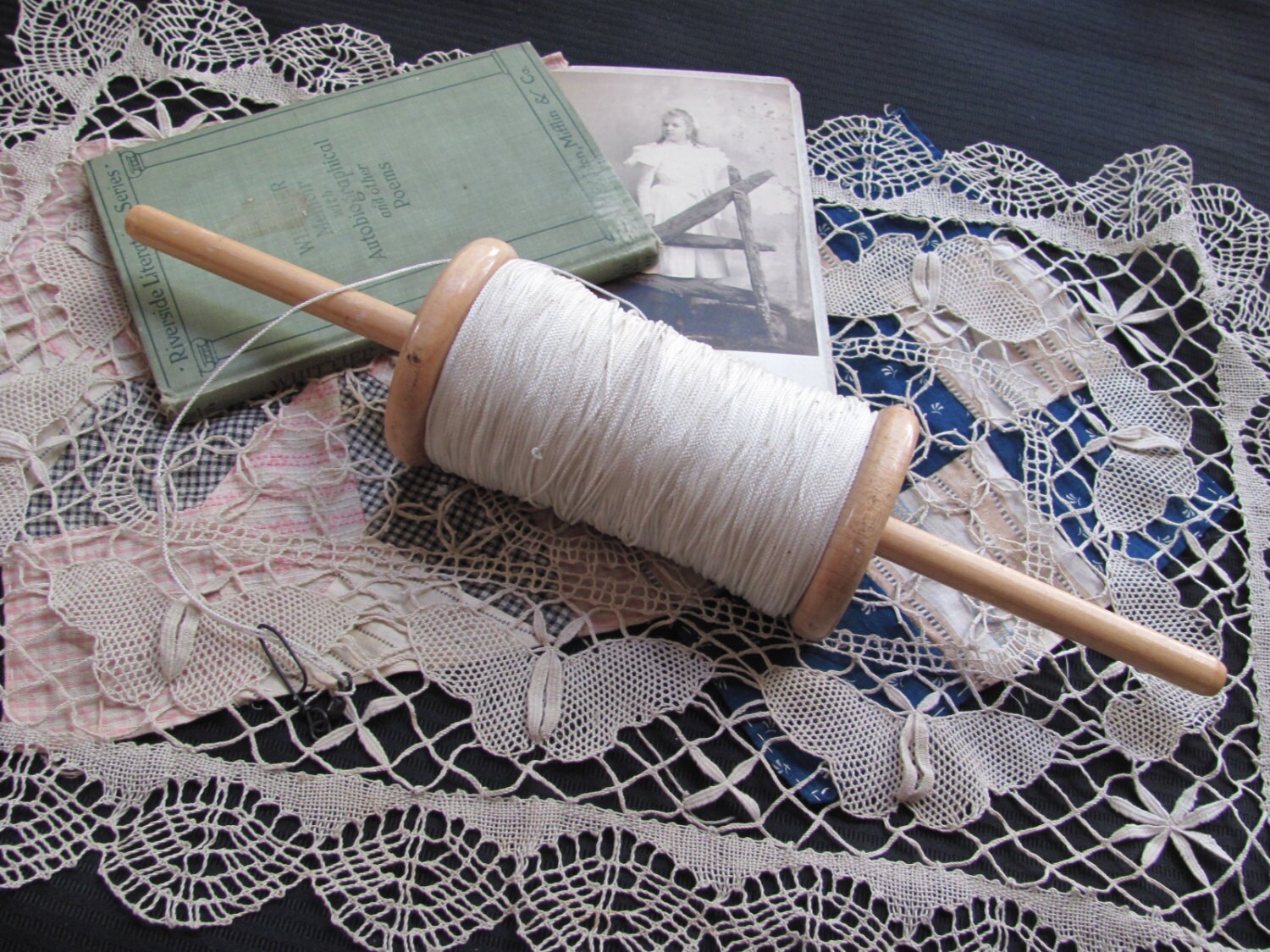 Vintage Wood Kite String Holder Spool With String