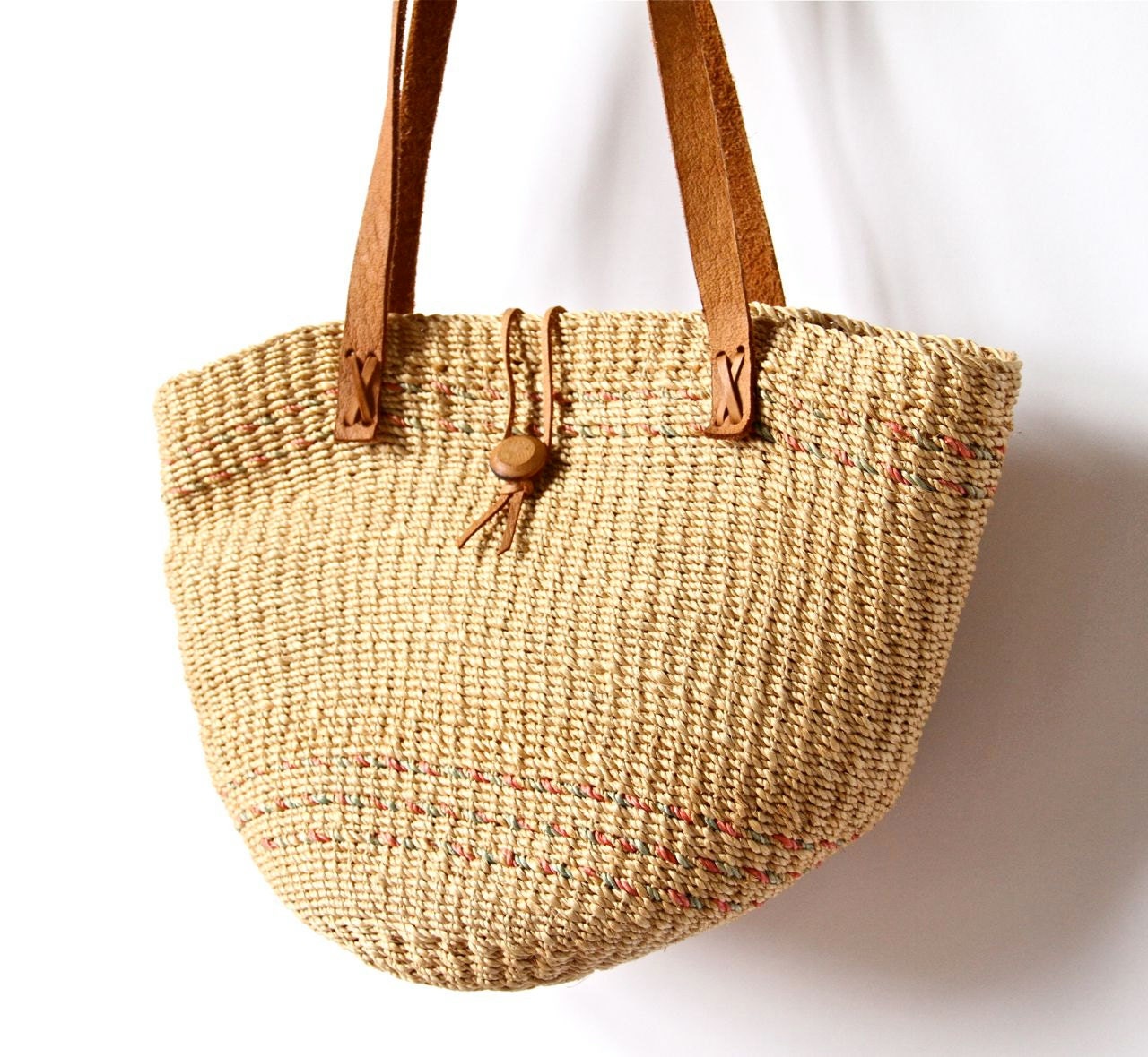 80s Rope Basket Bag Woven Oversized Beach Tote Purse boho