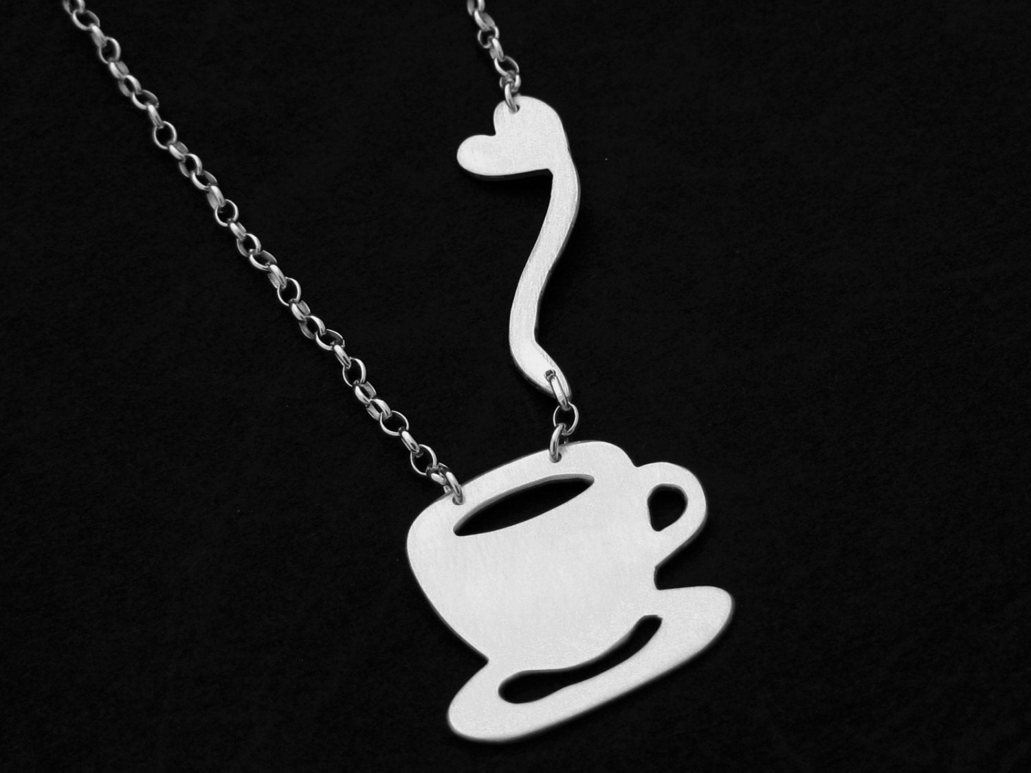 Coffee Necklace Silver Coffee Jewelry Coffee Cup Necklace