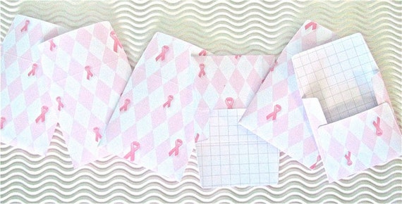 30 teeny tiny miniature square pink envelope note card sets pink ribbon breast cancer survivor mini party favors weddings stationery