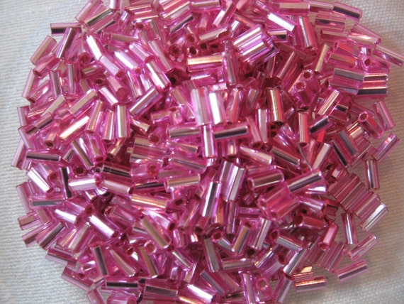 Vintage Metallic Pink Bugle Glass Beads by VintageBaublesnBeads