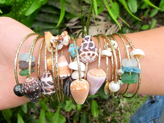 Gold Shell Bangle Hawaii Beach Jewelry Stacking Bangles