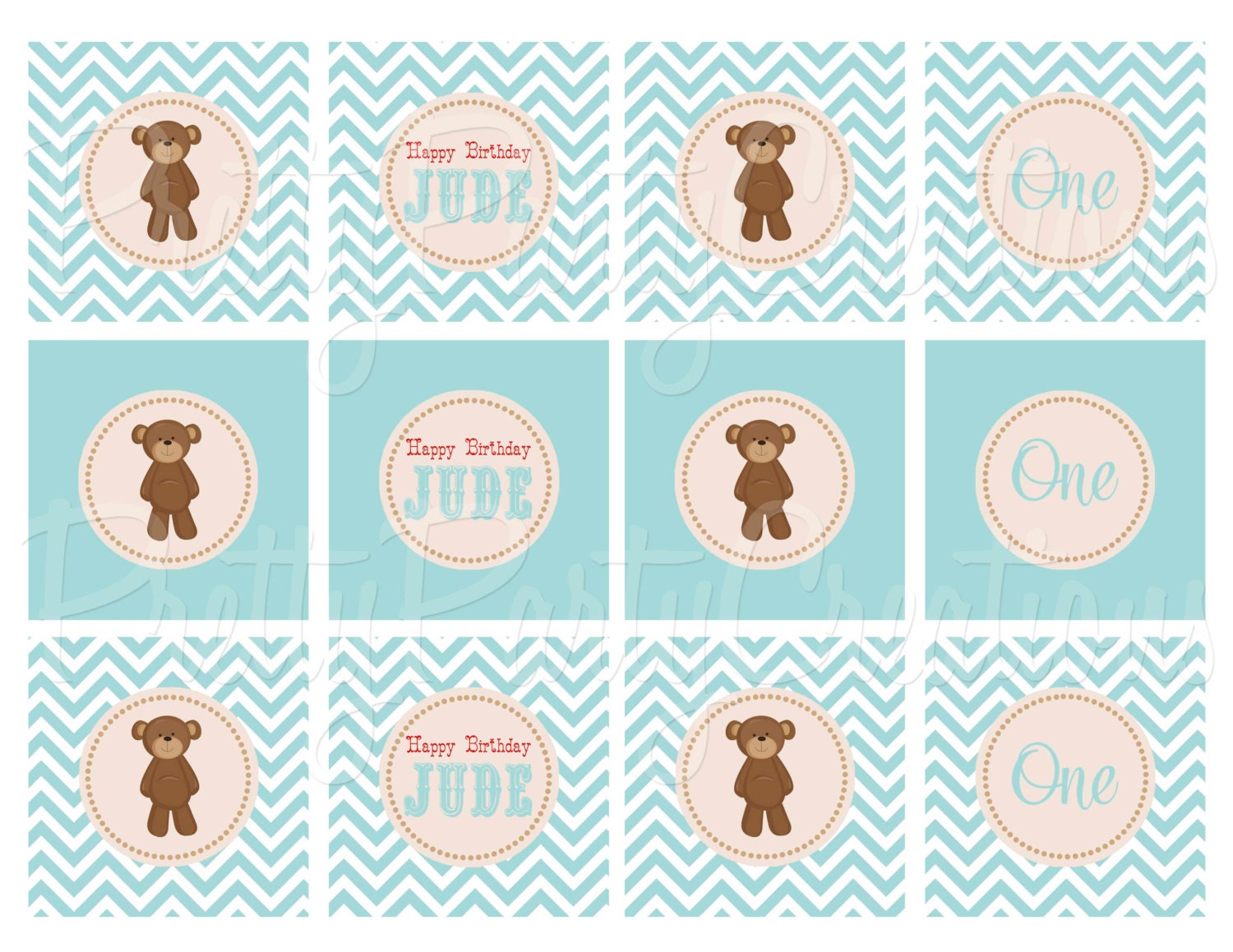 VINTAGE TEDDY BEAR cupcake toppers You Print