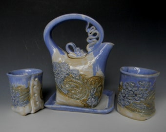 Ceramic Lace Impressed Two-cup Tea Set