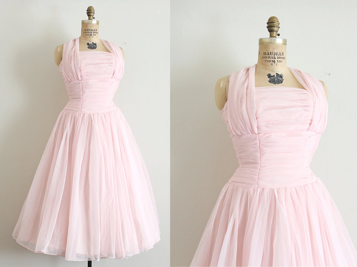 vintage 1950s dress // 50s pink prom dress // pretty in pink