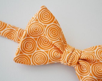 Freestyle Bow Tie- Orange Circles- Adjustable- Remove with Bow In Tact