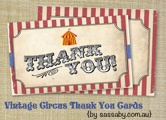 Vintage Circus Thank You Cards - Birthday Party - DIY PRINTABLE FILE by Sassaby Il_570xn